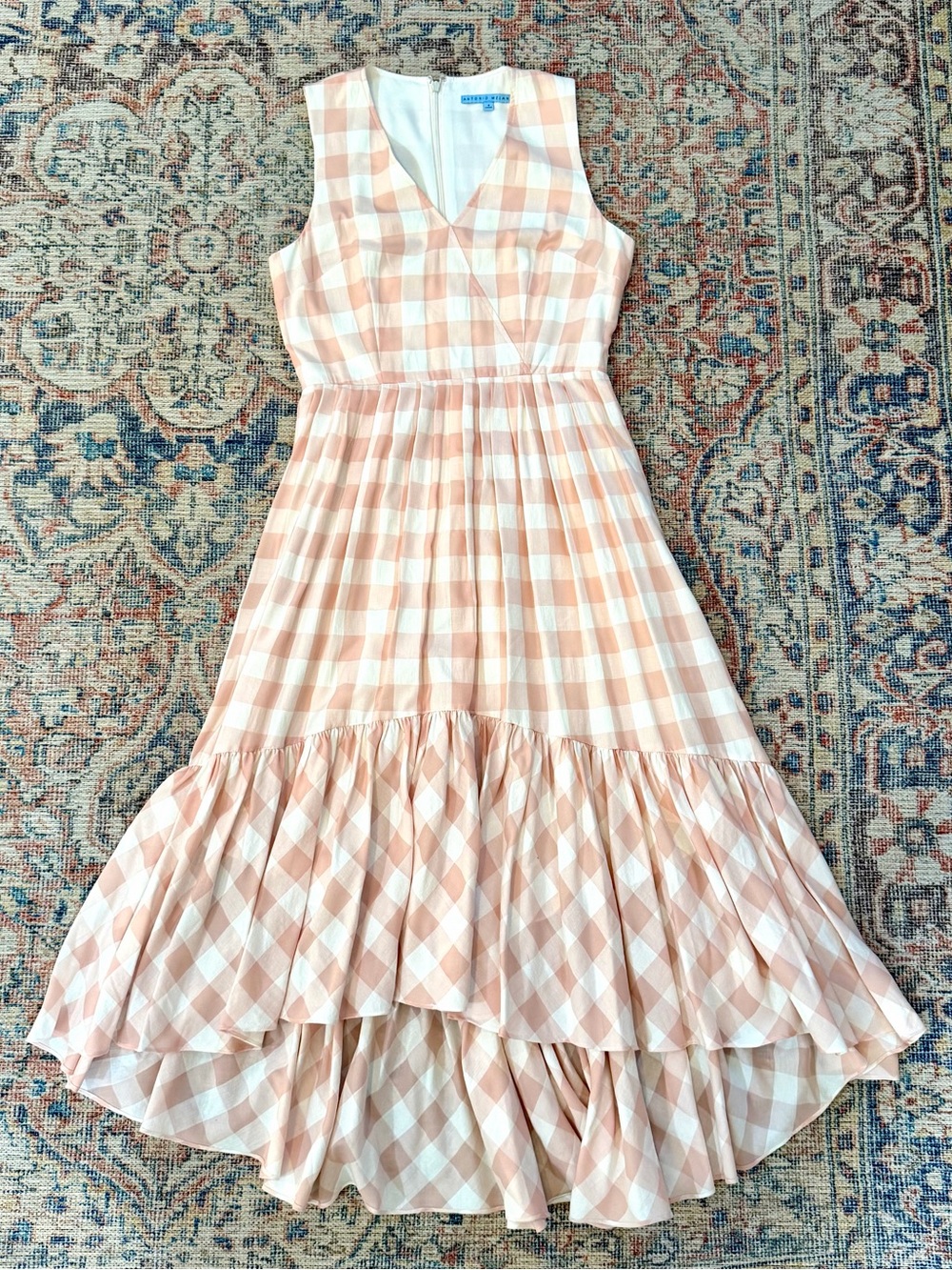 Antonio Melani Pink White GINGHAM Dress Sundress Midi A-Line Dress Summer 4 S - Picture 6 of 11
